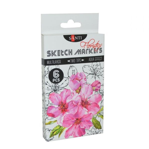 Скетч-маркери SANTI Floristics, 6 кольорів, двосторонні 390569 фото