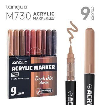 Акрилові маркери Languo PRO 9 кольорів Dark skin series (Темна шкіра) 384 фото