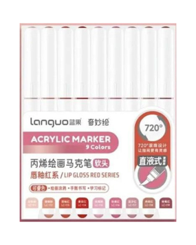 Акрилові маркери 9 кольорів Languo: Lip Gloss Red Series 160 фото