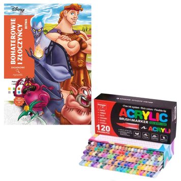 Творчий набір: розмальовка за номерами Coloriages myst&egrave;res H&eacute;ros & M&eacute;chants та 120 акрилові маркери Guangna 311 фото