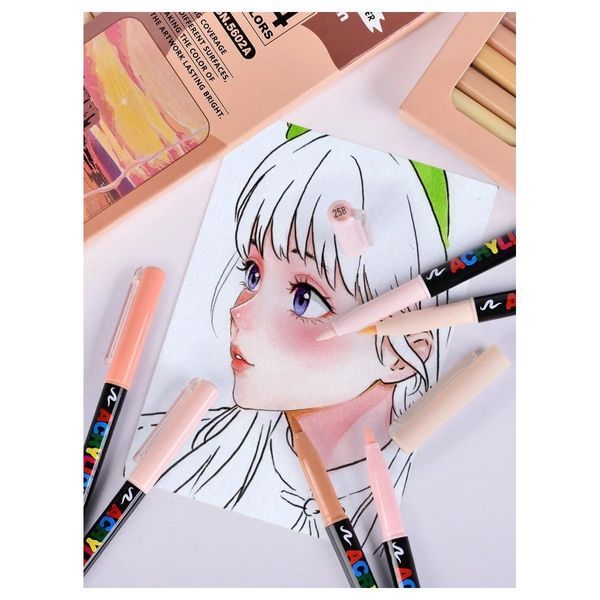 Акрилові маркери Guangna Skin & Brush, 24 кольори &mdash; тілесні відтінки, ковпачок без кліпси 412 фото
