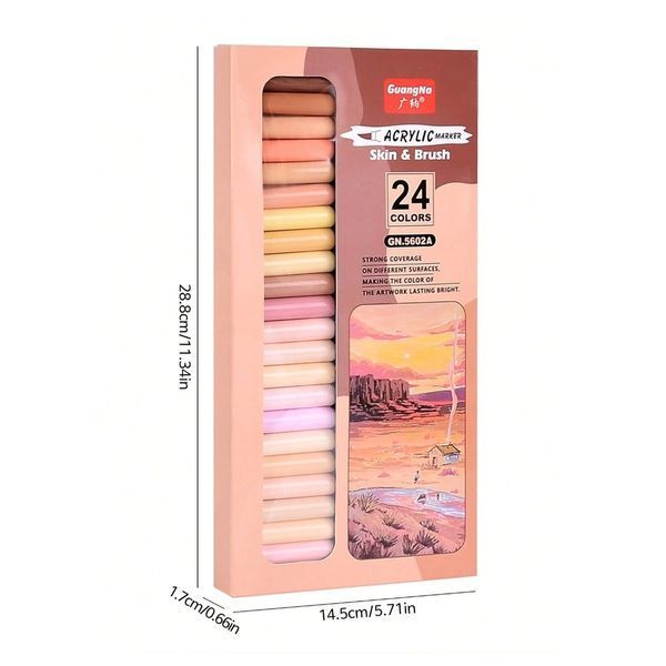 Акрилові маркери Guangna Skin & Brush, 24 кольори &mdash; тілесні відтінки, ковпачок без кліпси 412 фото