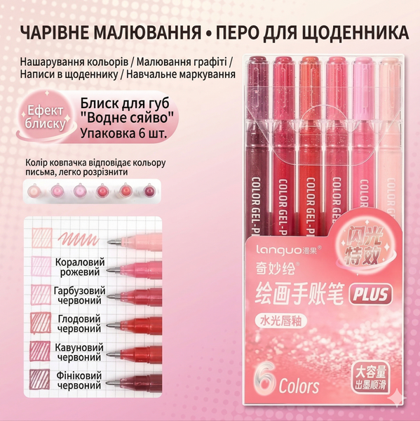 Гелеві глітерні ручки Languo plus 6 кольорів Ягідна палітра 267 фото