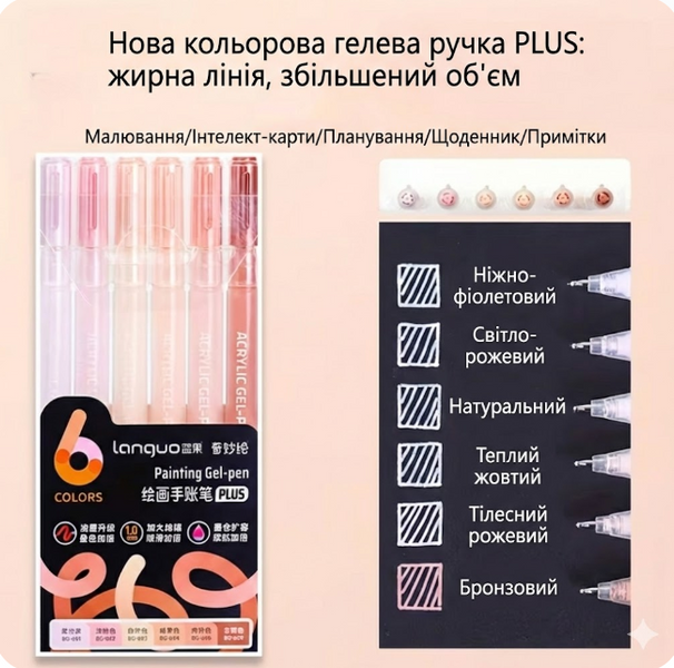 Акрилові ручки 6 кольорів Languo Skin Tone / Nude 128 фото